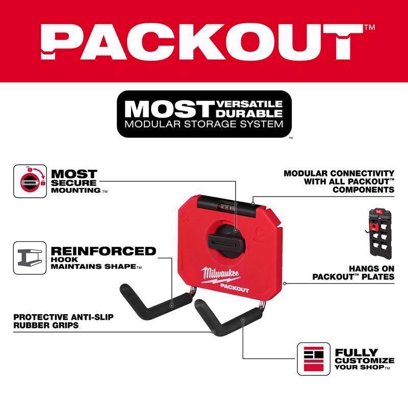 Milwaukee Packout Small Black/Red Plastic 4 in. L Straight Hook