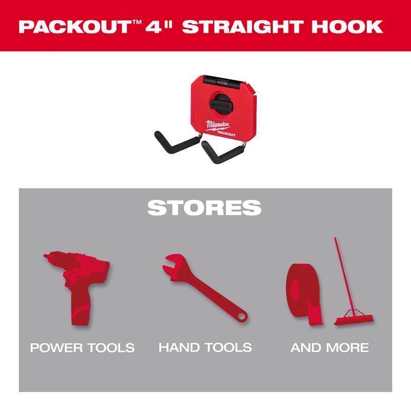 Milwaukee Packout Small Black/Red Plastic 4 in. L Straight Hook