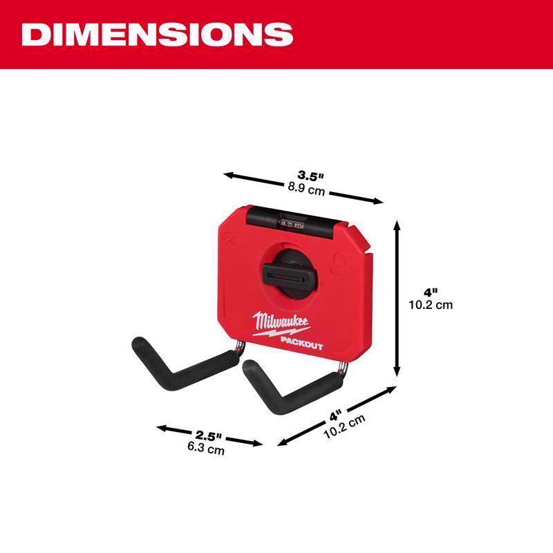 Milwaukee Packout Small Black/Red Plastic 4 in. L Straight Hook