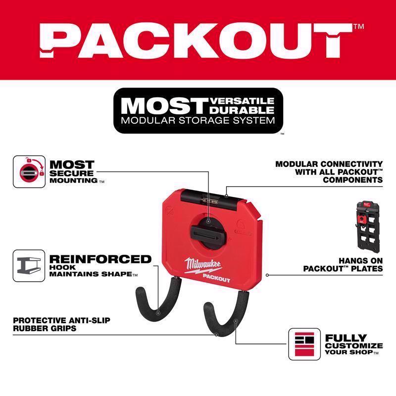 Milwaukee Packout Small Black/Red Plastic 3 in. L Curved Hook 15 lb