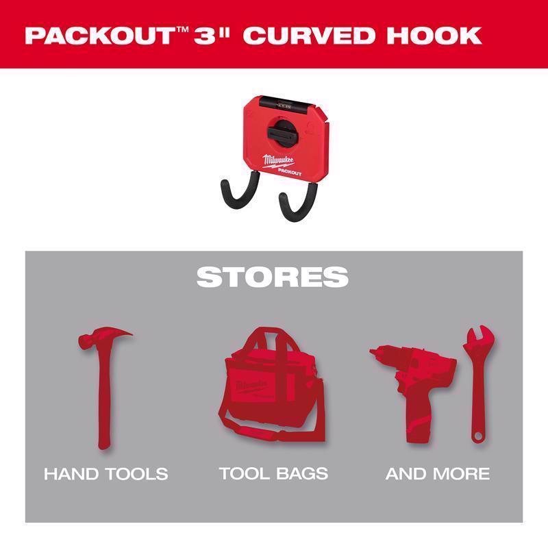 Milwaukee Packout Small Black/Red Plastic 3 in. L Curved Hook 15 lb