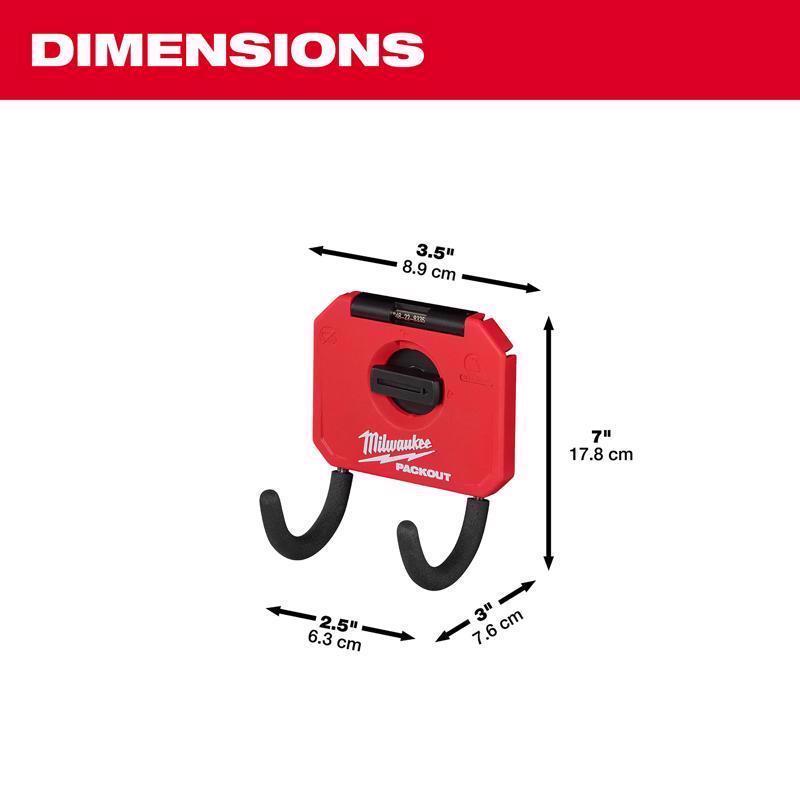 Milwaukee Packout Small Black/Red Plastic 3 in. L Curved Hook 15 lb