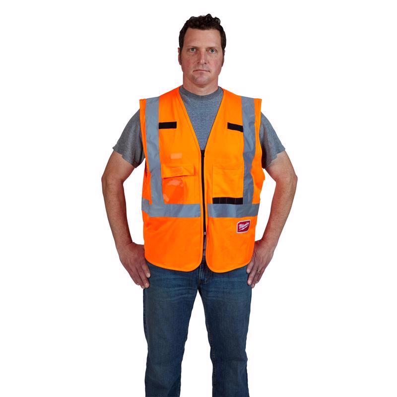 Milwaukee Reflective Class 2 with 10 Pockets Safety Vest Hi-Viz Orange L/XL