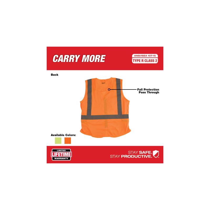 Milwaukee Reflective Class 2 with 10 Pockets Safety Vest Hi-Viz Orange L/XL