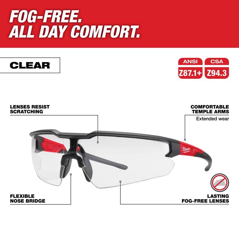 Milwaukee Anti-Fog Safety Glasses Clear Lens Black/Red Frame