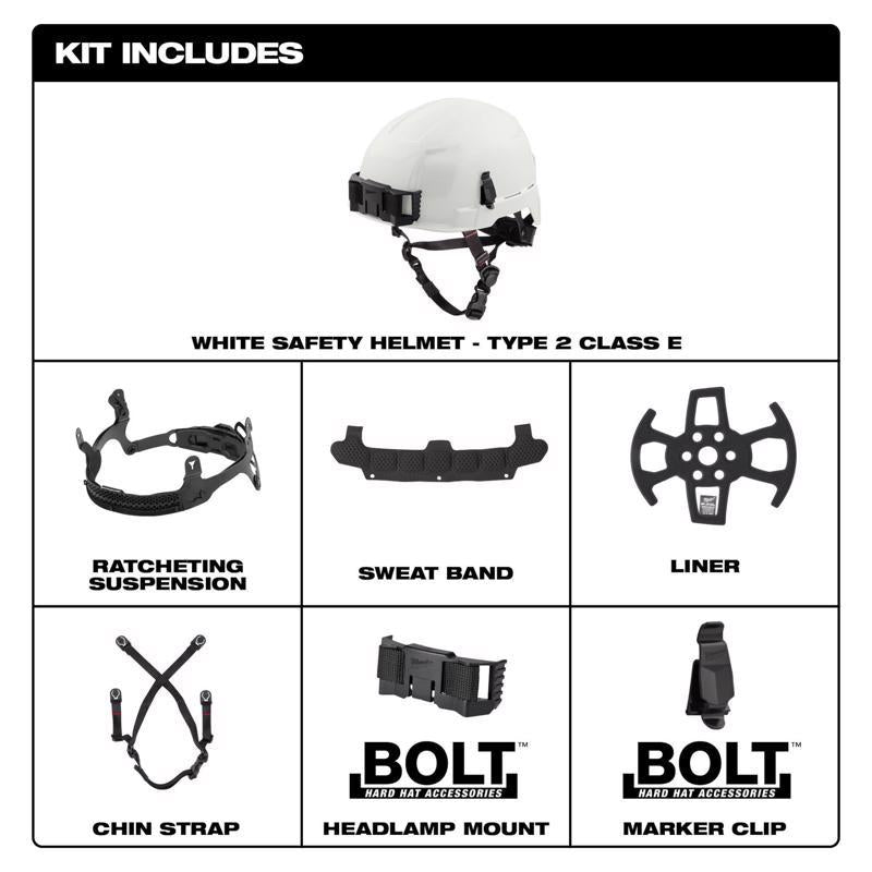 Milwaukee Bolt Ratchet Type II Class E Non-Vented Safety Helmet White