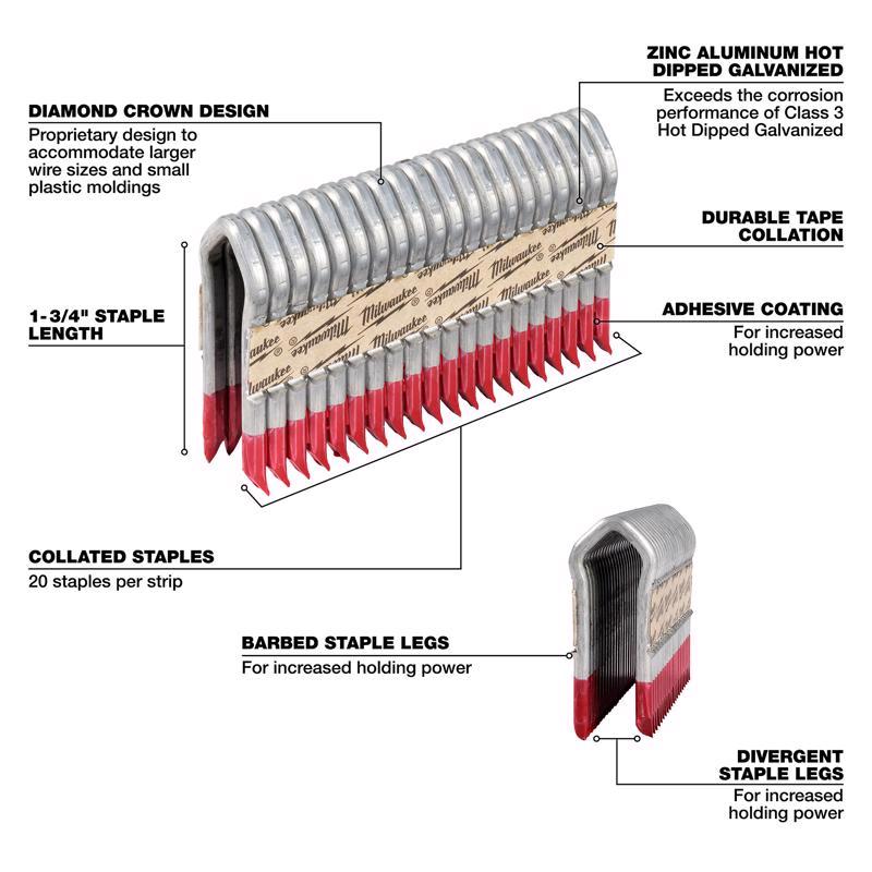 Milwaukee 3/4 in. W X 1-3/4 in. L 9 Ga. Diamond Crown Staples