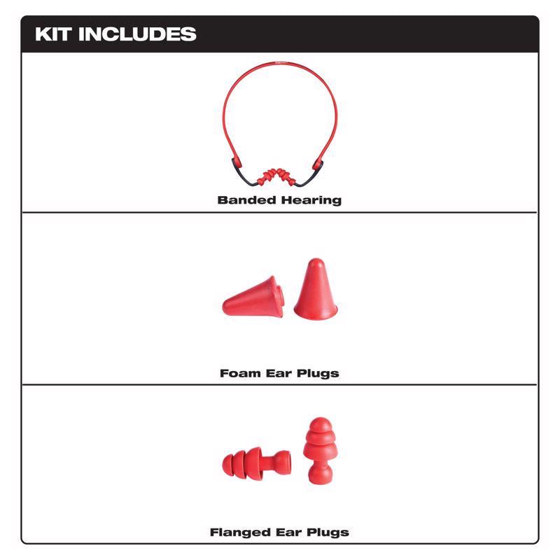 Milwaukee 25 dB Foam Banded Ear Plugs Red