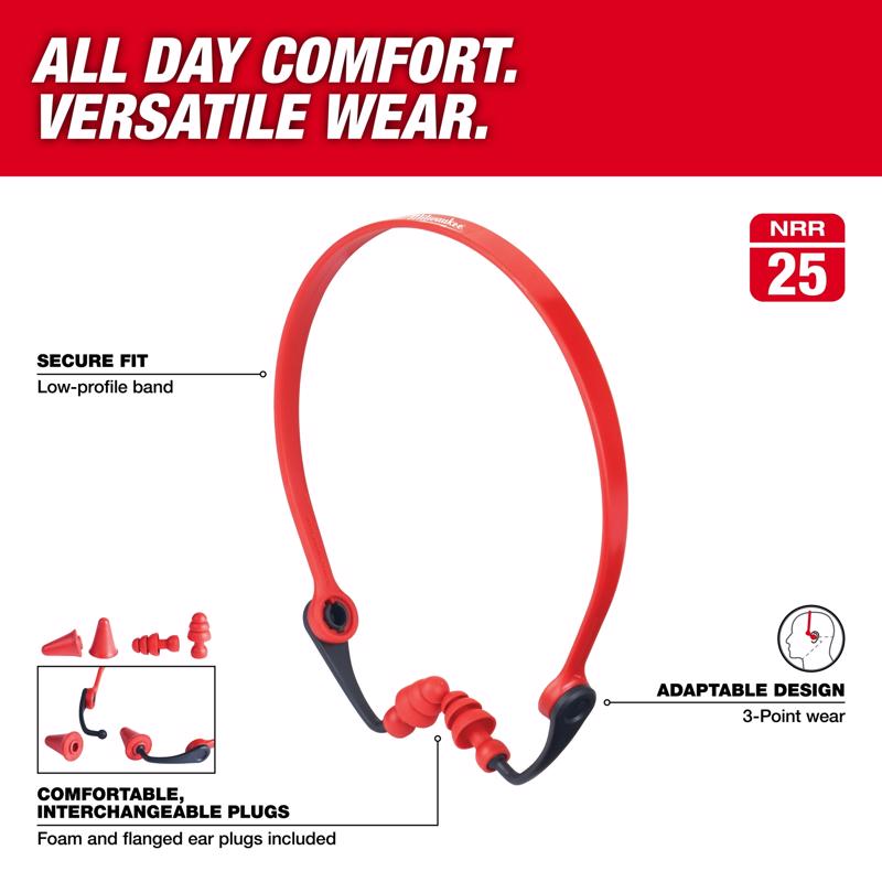 Milwaukee 25 dB Foam Banded Ear Plugs Red