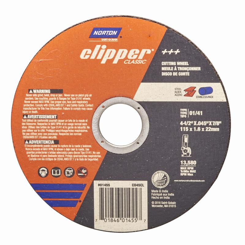 Norton Clipper 4-1/2 in. D X 7/8 in. Aluminum Oxide Classic Cut-Off Wheel