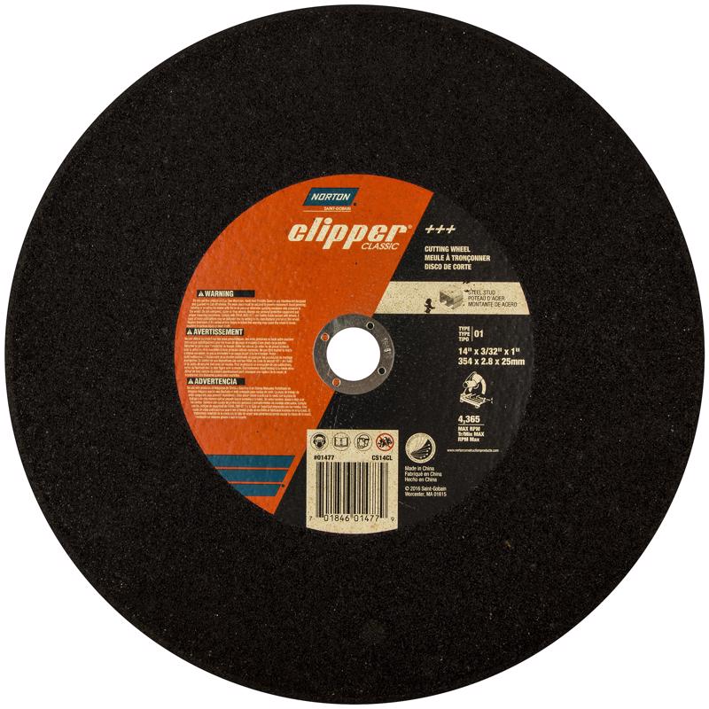 Norton Clipper 14 in. D X 1 in. X 3/32 in. thick Aluminum Oxide Classic Cut-Off Wheel