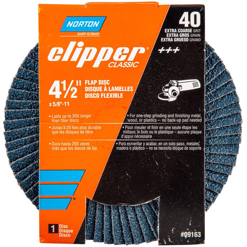 Norton Clipper 4-1/2 in. D X 5/8-11 in. Zirconia Alumina/X-Wt Cotton Flap Disc 40 Grit