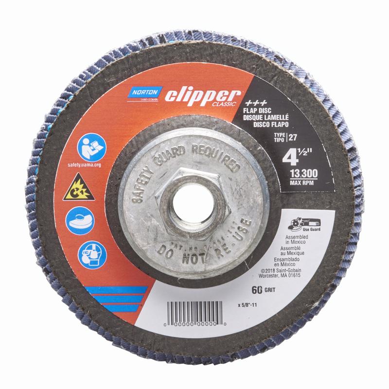 Norton Clipper 4-1/2 in. D X 5/8-11 in. Zirconia Alumina/X-Wt Cotton Flap Disc 60 Grit