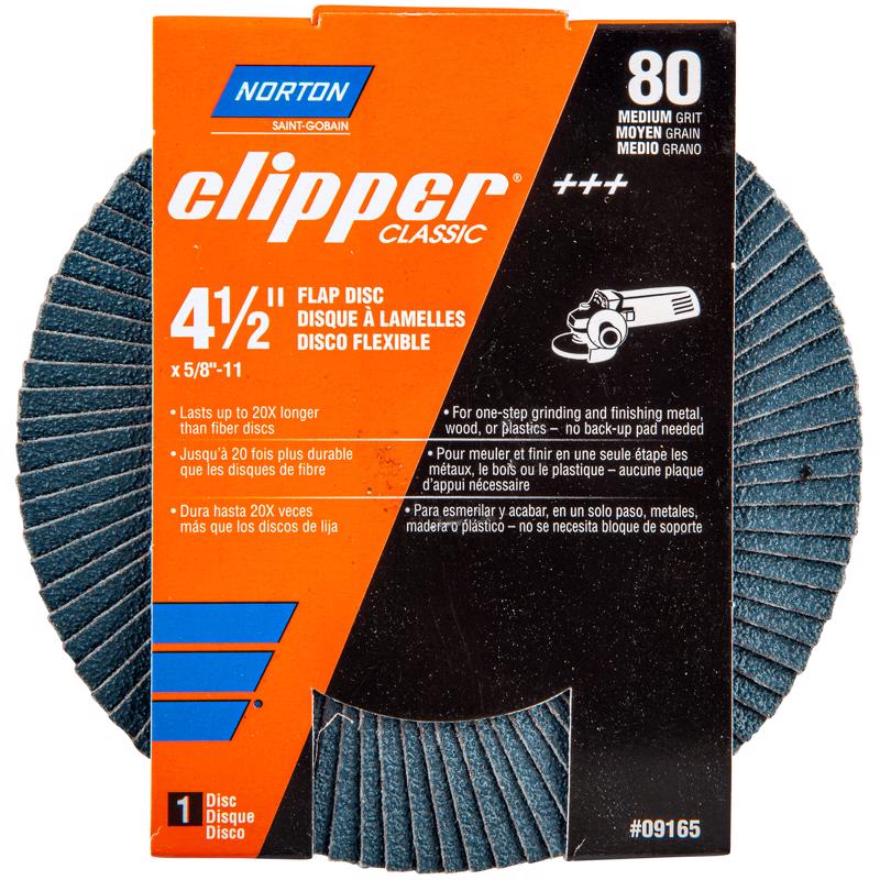 Norton Clipper 4-1/2 in. D X 5/8-11 in. Zirconia Alumina/X-Wt Cotton Flap Disc 80 Grit