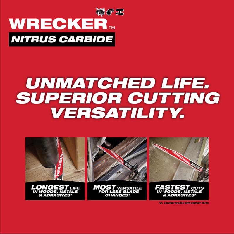 Milwaukee Wrecker 9 in. Nitrus Carbide Sawzall Reciprocating Saw Blade 6 TPI