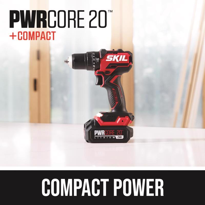 SKIL 20V PWR CORE 20 1/2 in. Brushless Cordless Compact Hammer Drill Kit (Battery)