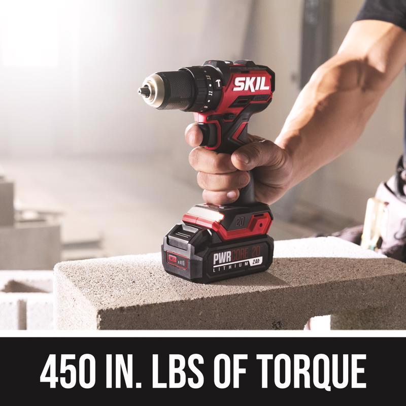 SKIL 20V PWR CORE 20 1/2 in. Brushless Cordless Compact Hammer Drill Kit (Battery)