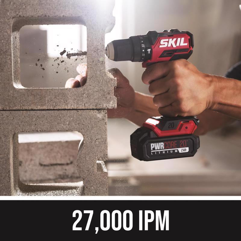SKIL 20V PWR CORE 20 1/2 in. Brushless Cordless Compact Hammer Drill Kit (Battery)