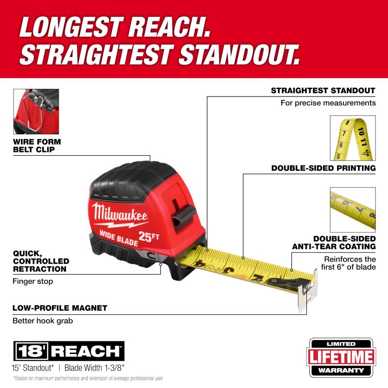 Milwaukee 25 ft. L X 1-5/16 in. W Compact Wide Blade Magnetic Tape Measure
