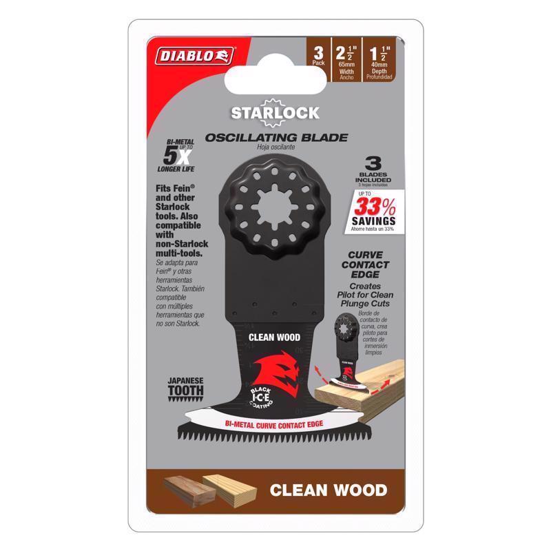 Diablo Starlock 2-1/2 in. W Bi-Metal Curved Contact Edge Oscillating Blade Clean Wood 3 pk