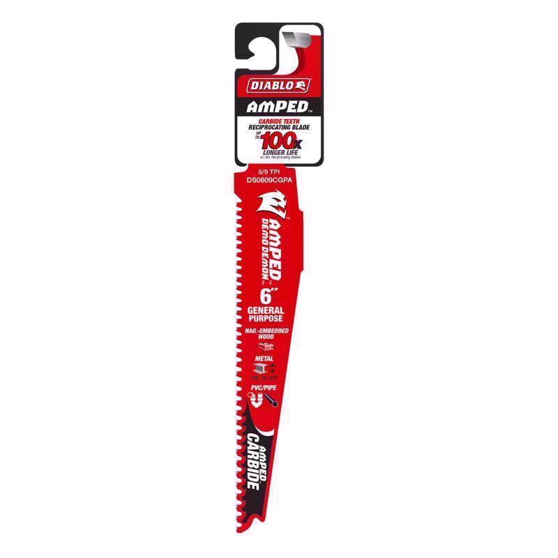 Diablo Demo Demon Amped 6 in. Carbide Tipped General Purpose Reciprocating Saw Blade 6/9 TPI