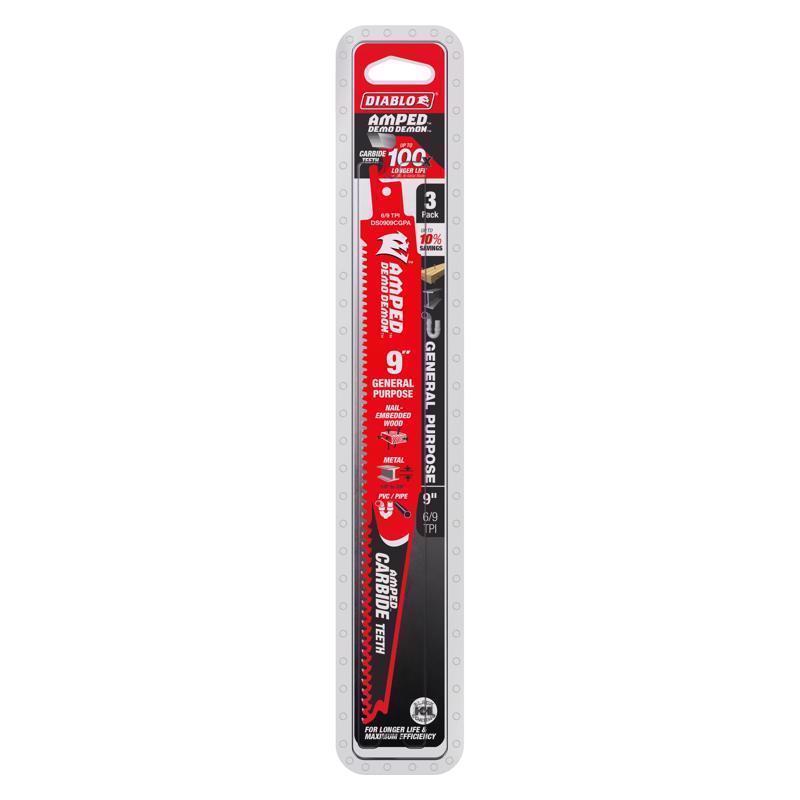 Diablo Demon Amped 9 in. Carbide Reciprocating Saw Blade Set 6/9 TPI 3 pk