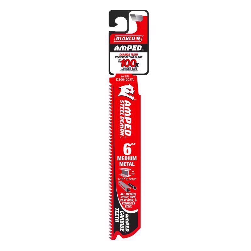 Diablo Demo Demon Amped 6 in. Carbide Tipped Medium Metal Reciprocating Saw Blade 10 TPI