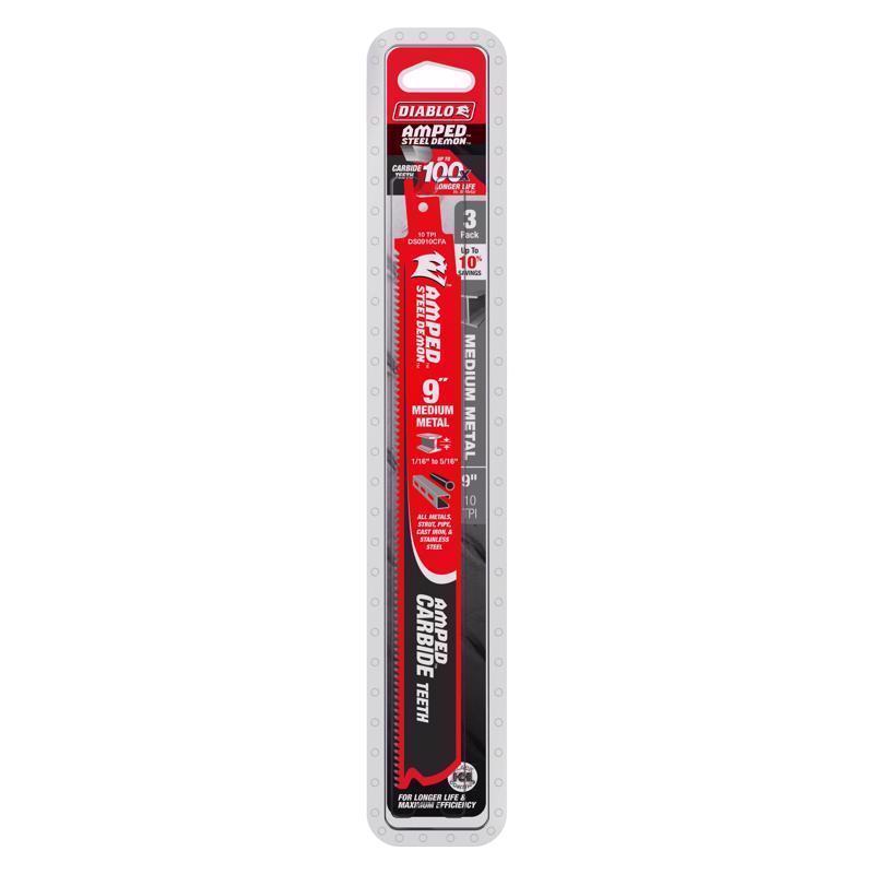Diablo Demon Amped 9 in. Carbide Reciprocating Saw Blade Set 10 TPI 3 pk