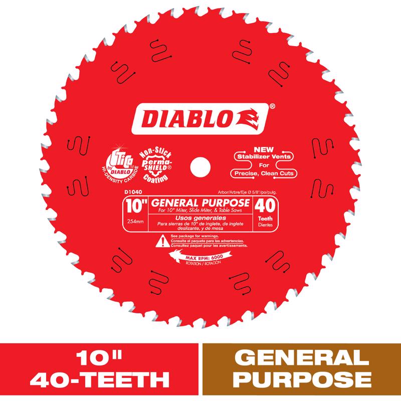 Diablo 10 in. D X 5/8 in. TiCo Hi-Density Carbide Circular Saw Blade Set 40 teeth 2 pk