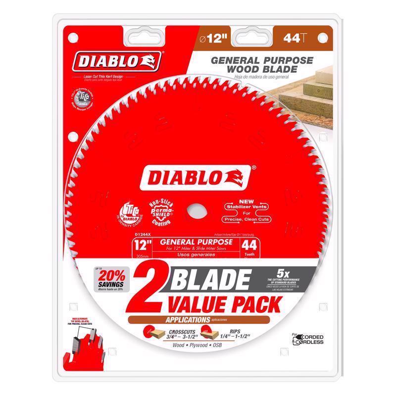 Diablo 12 in. D X 1 in. TiCo Hi-Density Carbide Circular Saw Blade Set 44 teeth 2 pk
