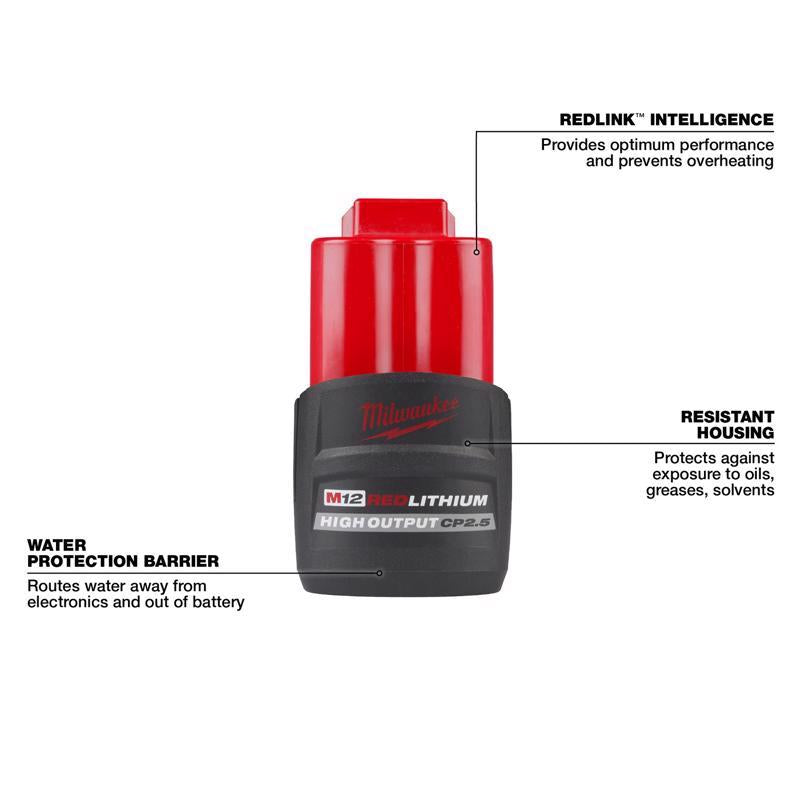 Milwaukee M12 RedLithium CP 2.5 Ah Lithium-Ion High Output High Capacity Battery Pack