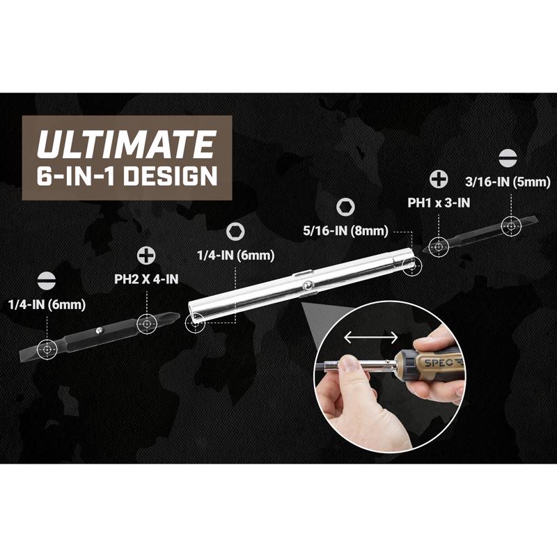 Spec Ops 3.25 in. L 6 in 1 Multi Bit Screwdriver
