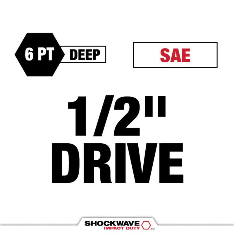 Milwaukee Shockwave 11/16 in. X 1/2 in. drive SAE 6 Point Deep Impact Socket