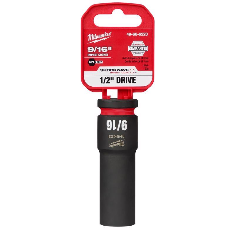 Milwaukee Shockwave 9/16 in. X 1/2 in. drive SAE 6 Point Deep Impact Socket