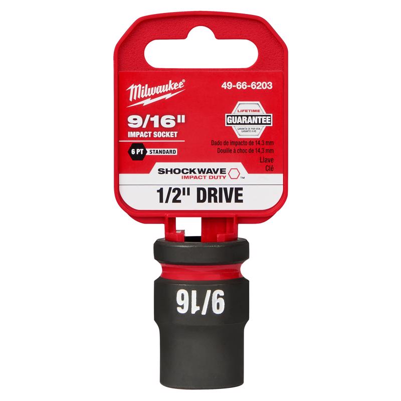Milwaukee Shockwave 9/16 in. X 1/2 in. drive SAE 6 Point Standard Impact Socket