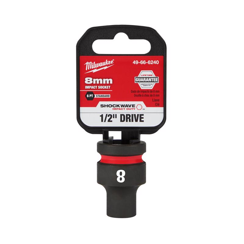 Milwaukee Shockwave 8 mm X 1/2 in. drive Metric/SAE 6 Point Standard Impact Socket