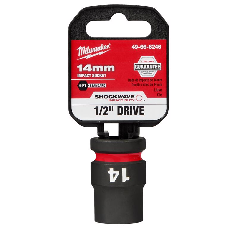 Milwaukee Shockwave 14 mm X 1/2 in. drive Metric/SAE 6 Point Standard Impact Socket