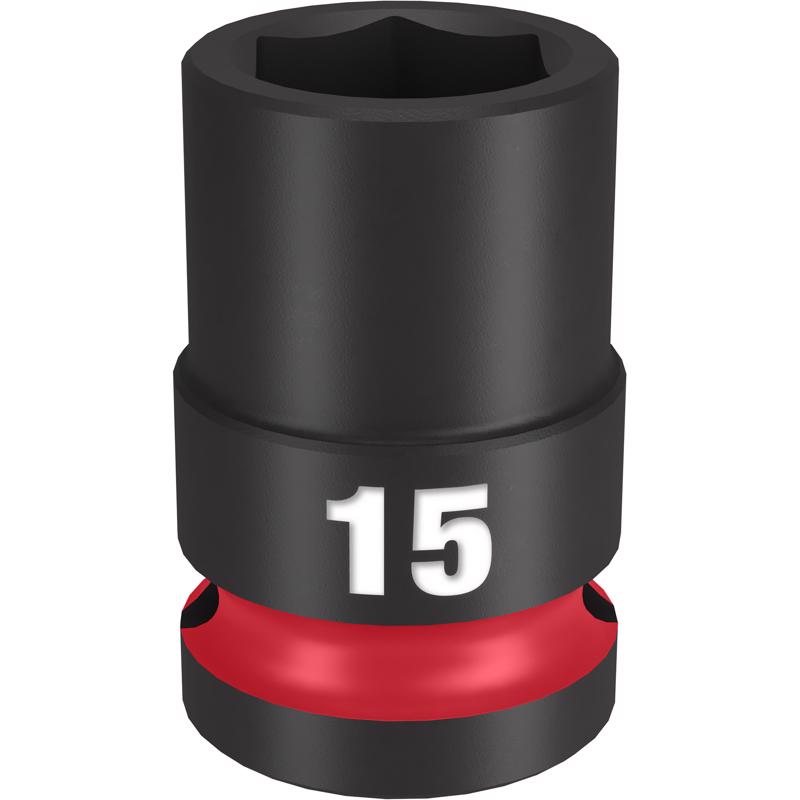 Milwaukee Shockwave 15 mm X 1/2 in. drive Metric/SAE 6 Point Standard Impact Socket