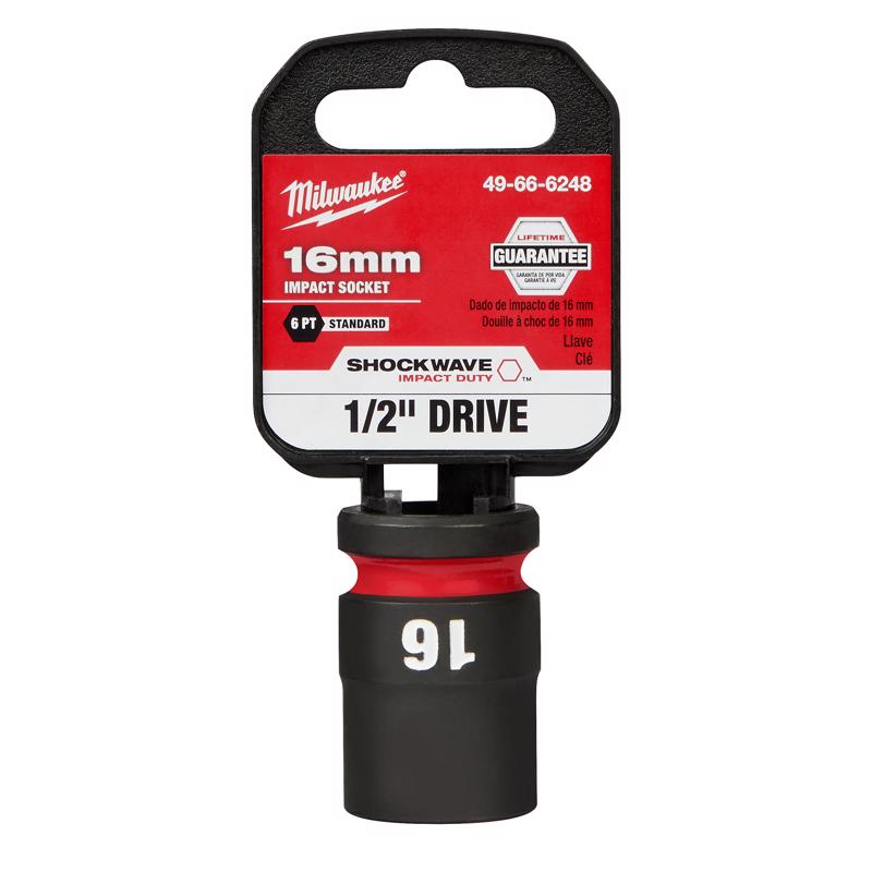 Milwaukee Shockwave 16 mm X 1/2 in. drive Metric/SAE 6 Point Standard Impact Socket