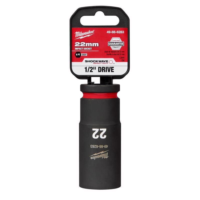 Milwaukee Shockwave 22 mm X 1/2 in. drive Metric/SAE 6 Point Deep Impact Socket