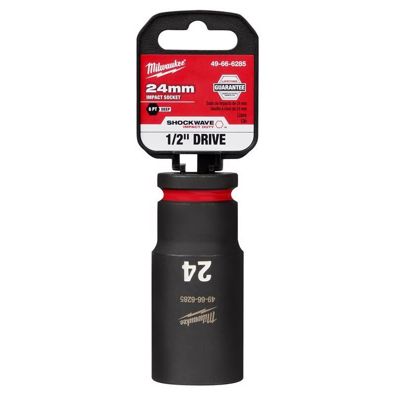 Milwaukee Shockwave 24 mm X 1/2 in. drive Metric/SAE 6 Point Deep Impact Socket