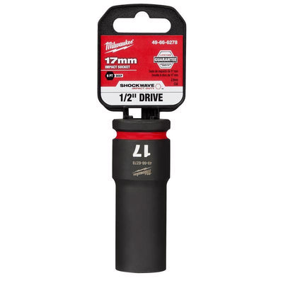 Milwaukee Shockwave 17 mm X 1/2 in. drive Metric/SAE 6 Point Deep Impact Socket