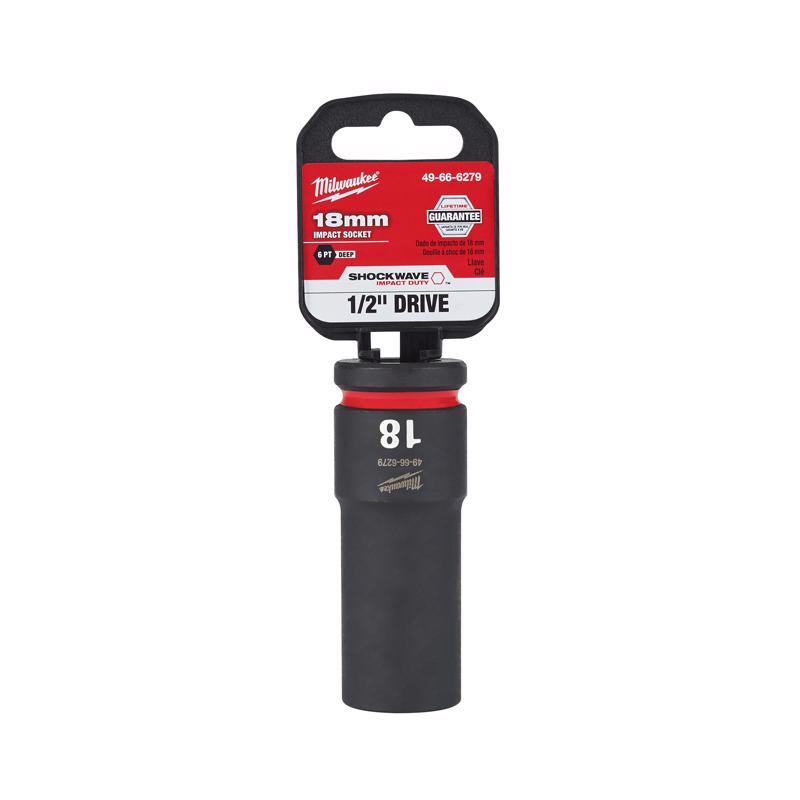 Milwaukee Shockwave 18 mm X 1/2 in. drive Metric/SAE 6 Point Deep Impact Socket