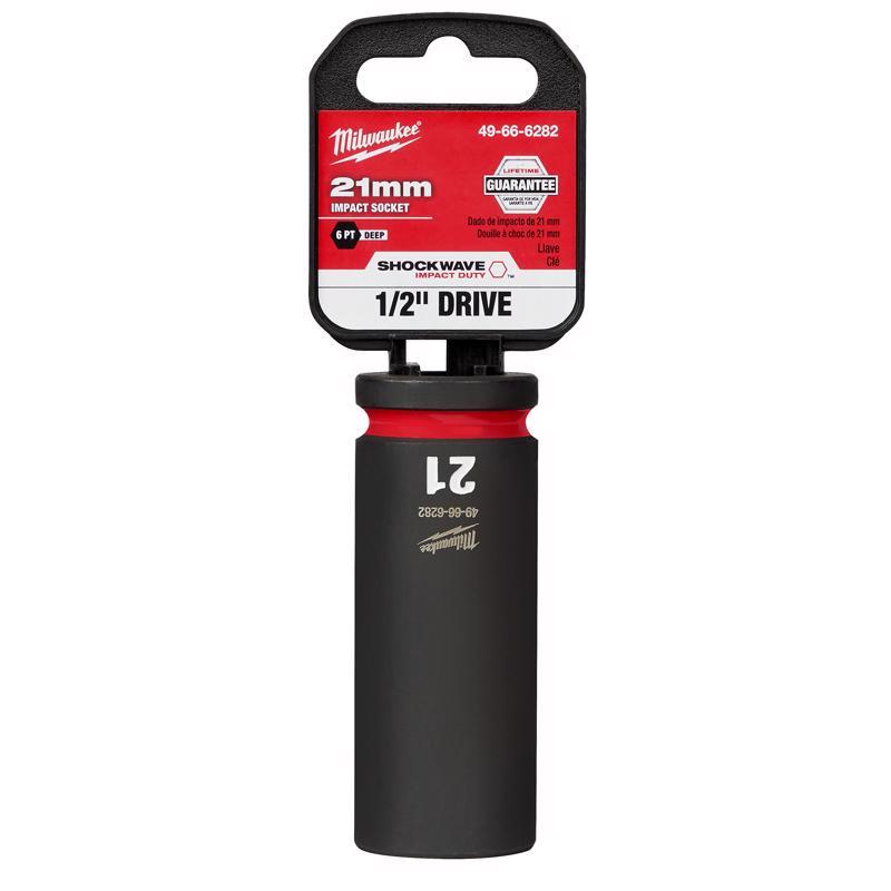 Milwaukee Shockwave 21 mm X 1/2 in. drive Metric/SAE 6 Point Deep Impact Socket