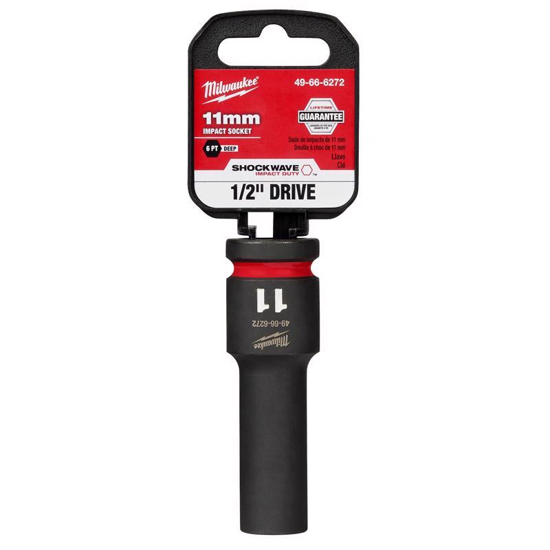 Milwaukee Shockwave 11 mm X 1/2 in. drive Metric 6 Point Deep Impact Socket