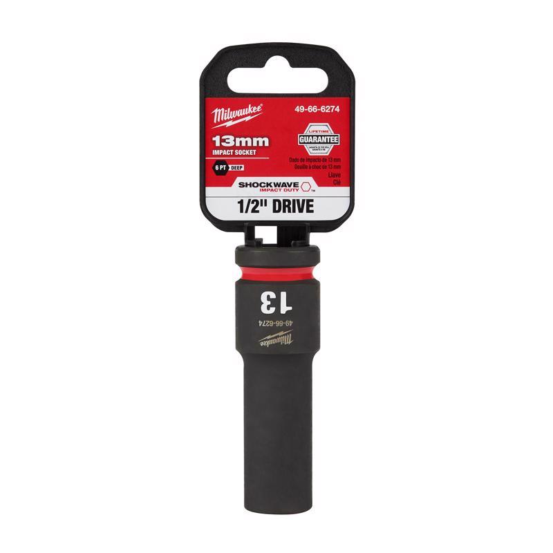 Milwaukee Shockwave 13 mm X 1/2 in. drive Metric 6 Point Deep Impact Socket