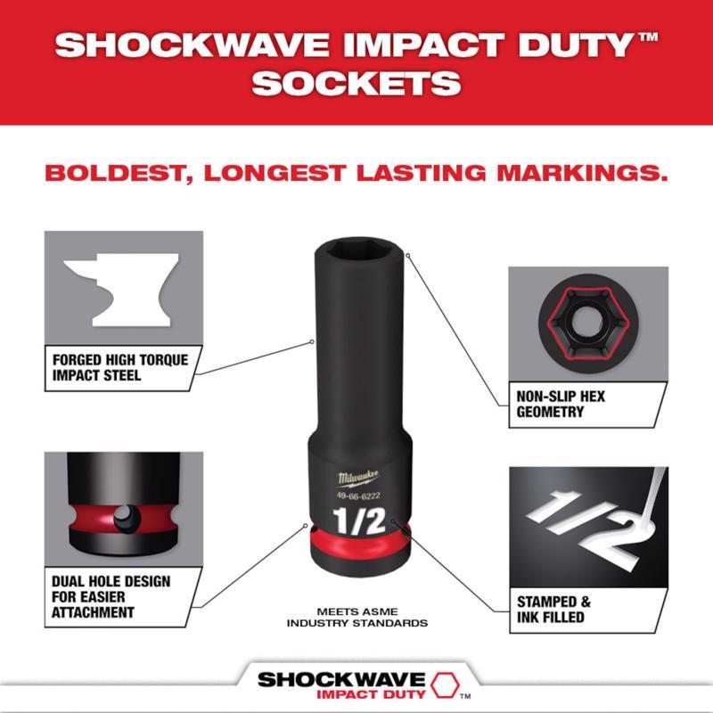 Milwaukee Shockwave 1 in. X 3/8 in. drive SAE 6 Point Standard Impact Socket