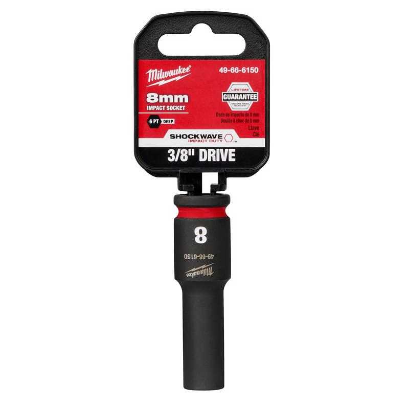 Milwaukee Shockwave 8 mm X 3/8 in. drive Metric 6 Point Deep Impact Socket