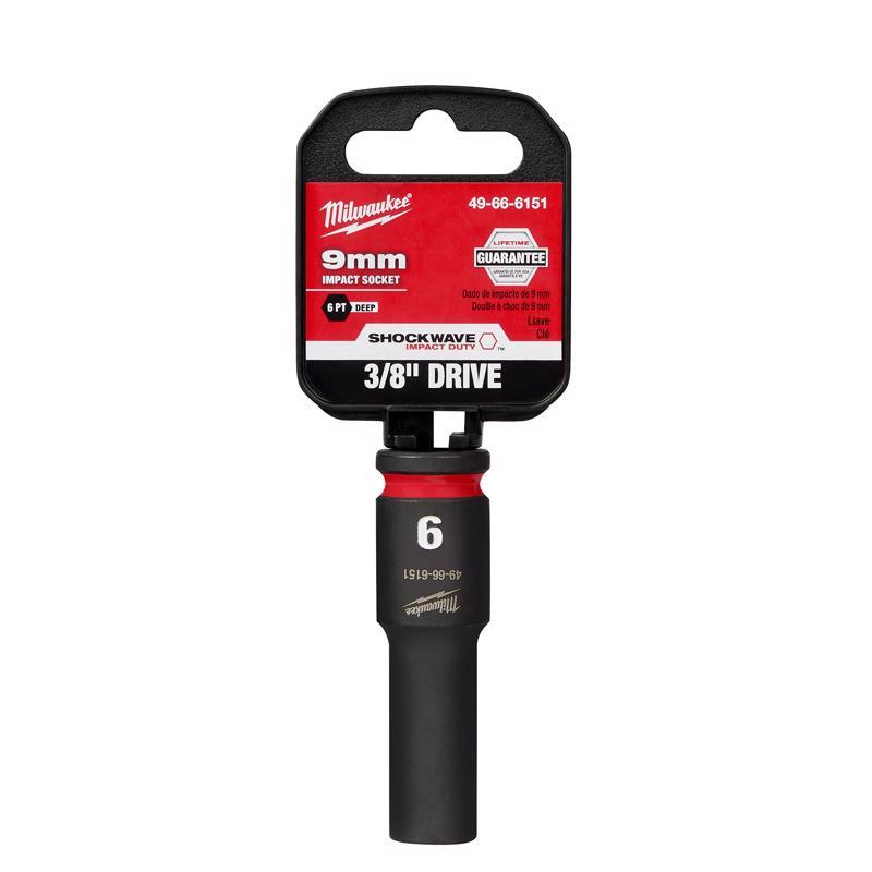 Milwaukee Shockwave 9 mm X 3/8 in. drive Metric 6 Point Deep Impact Socket