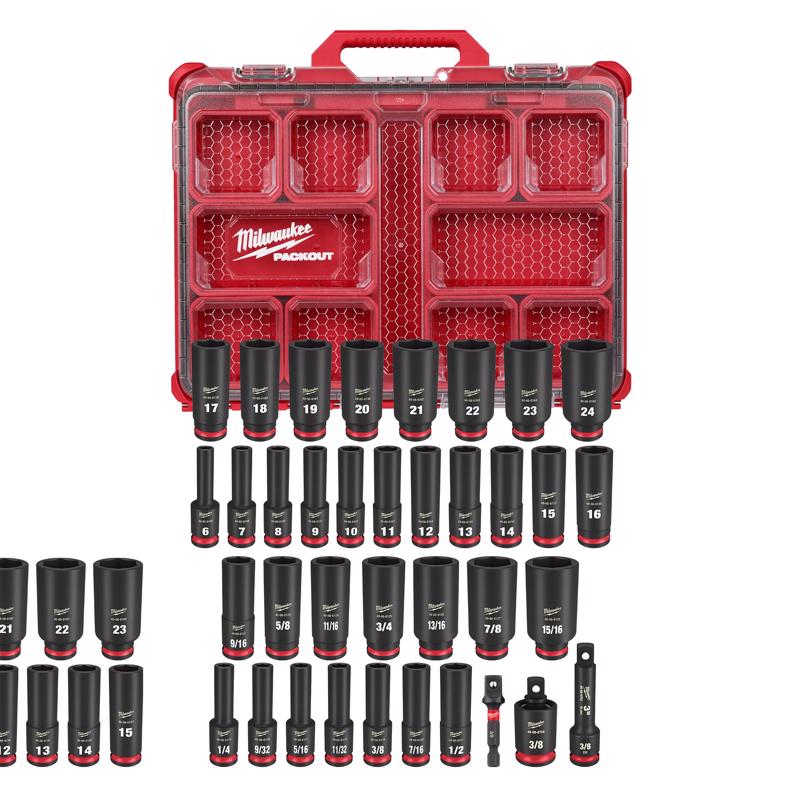 Milwaukee Shockwave 3/8 in. drive Metric/SAE 6 Point Impact Socket Set 36 pc